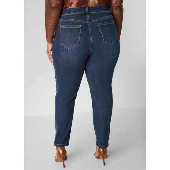 NWT! Ashley Stewart Mid Rise Button Zip Pleated Skinny Jeans Denim Plus Size: 16 - Picture 3 of 6